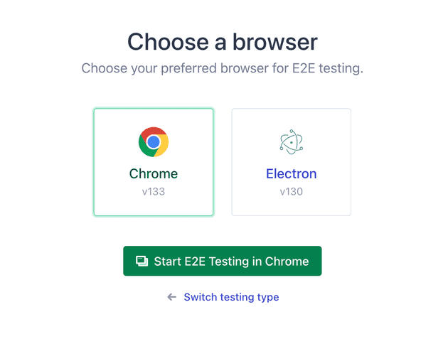 Cypress launchpad browser selection