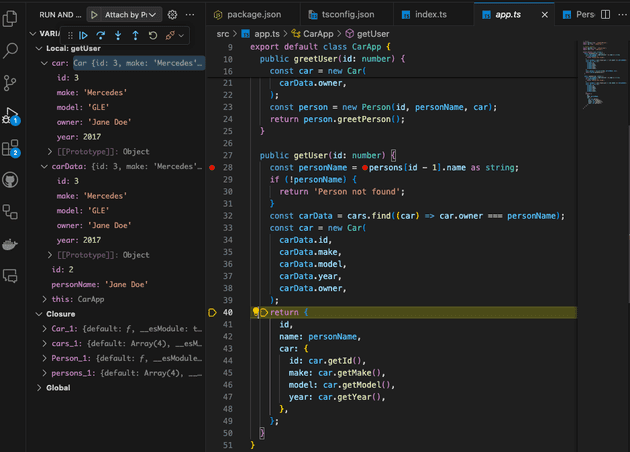 VS Code Debug Screen
