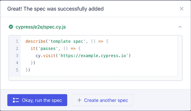 Cypress generate spec