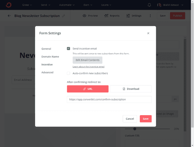 Confirmation redirect URL